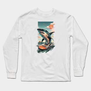 Surfing Shark Surf Retro Cool Gift For Surfer Funny Croc Surfin' Alligator Beach. Long Sleeve T-Shirt